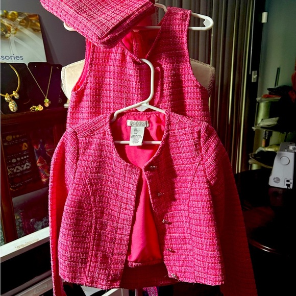 NWOT Rachel Zoe 3 Piece Matching Pink Boucle Dress Ensemble W Jacket Sz 6 - Picture 1 of 16